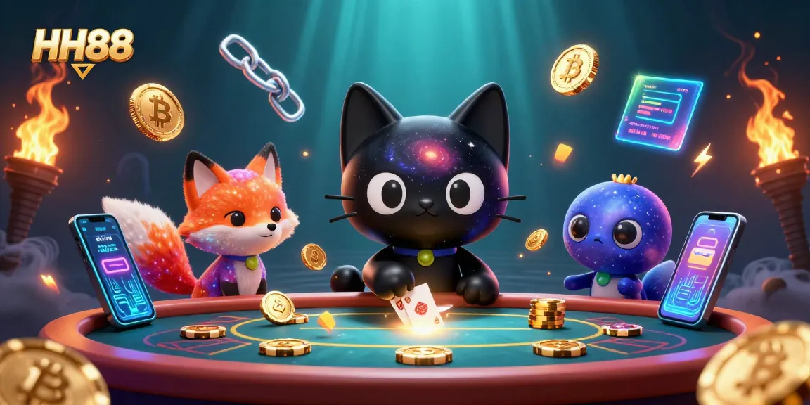 Engage with HH88's cosmic casino universe, featuring vibrant characters and dazzling gaming elements.