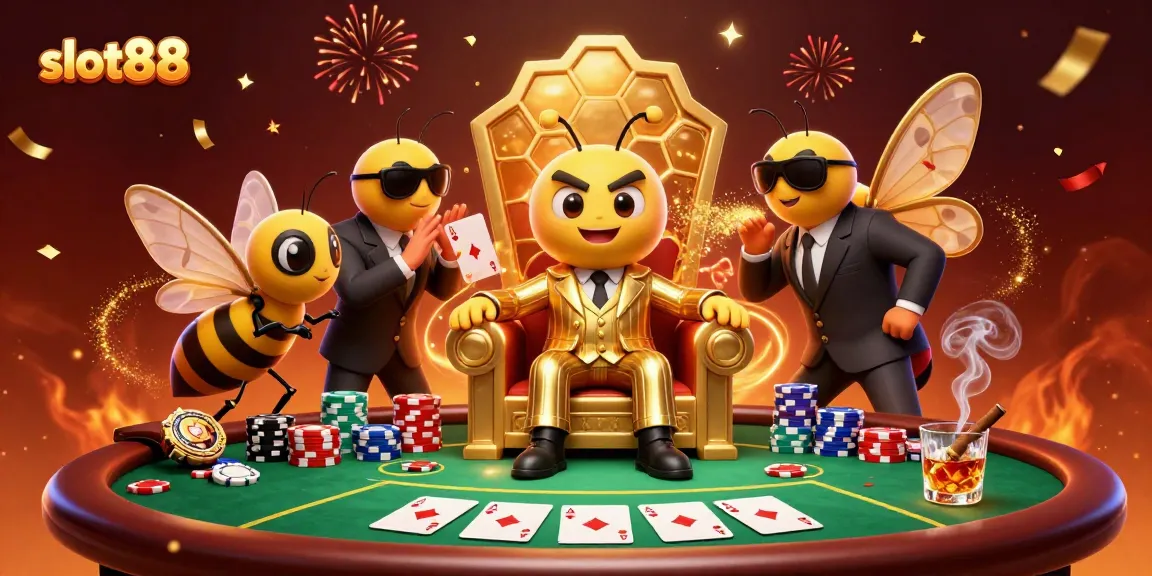 Engage with slot88's thrilling gaming atmosphere, showcasing exciting poker action and vibrant characters.