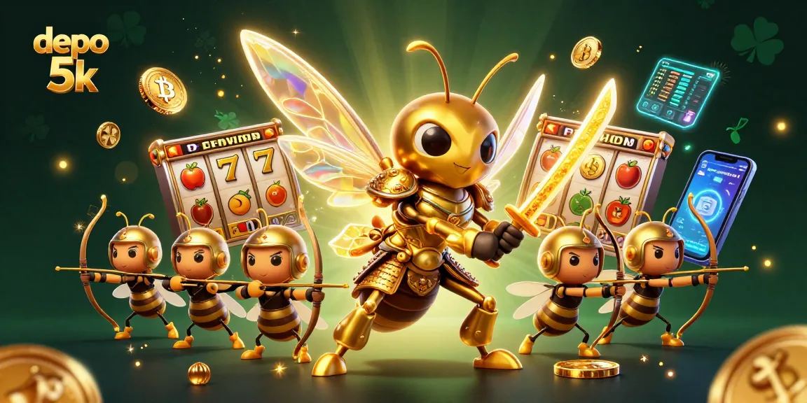 Experience the excitement of depo 5k with a vibrant, detailed illustration of a golden hornet winning at slots.
