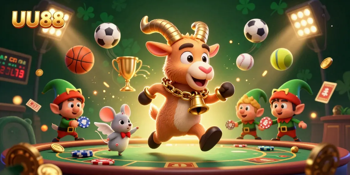 Experience high-energy gambling fun with UU88, featuring a whimsical casino scene.