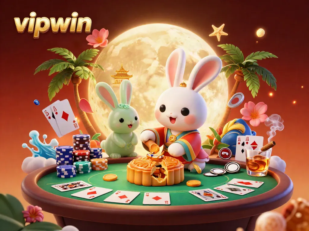 Experience luck and fortune with the vibrant illustration showcasing vipwin's poker world with charming lunar characters.