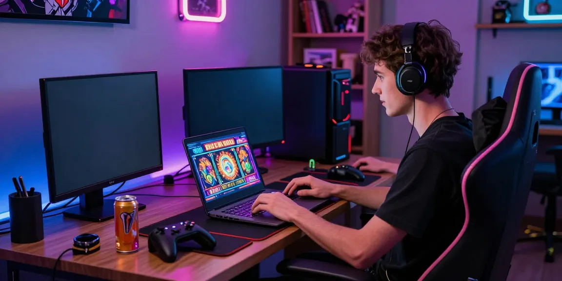 Pengalaman bermain slot online yang seru dengan perangkat modern dan nuansa ruang gaming yang dinamis.