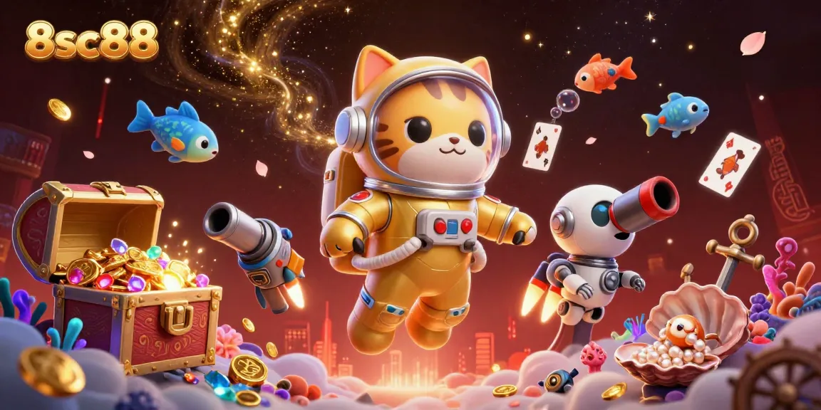 Experience thrilling gameplay at 8sc88 with dynamic treasures and exciting characters in this vibrant 3D casino scene.