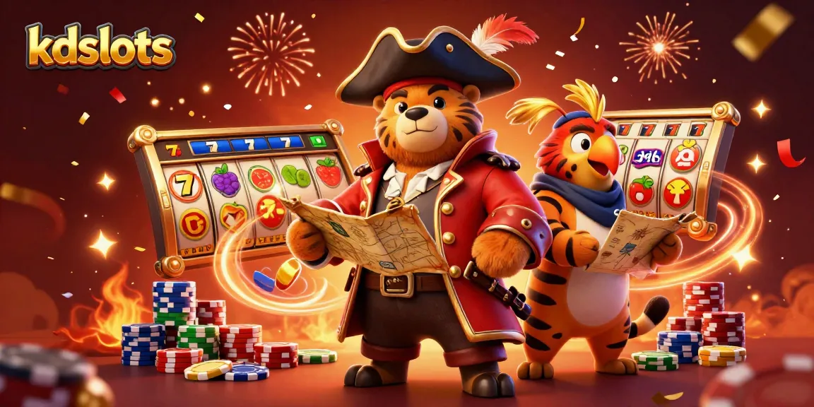 Join the thrilling adventure at kdslots with animated characters and lively casino elements.