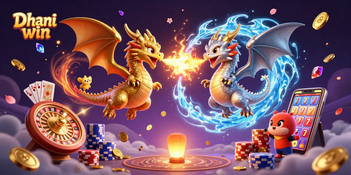 Engage with Dhani win as golden and silver dragons soar through a vibrant casino world.