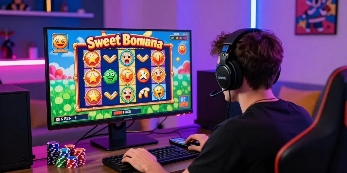 Engaging gaming scene featuring a player enjoying the Sweet Bonanza slot game with vibrant graphics and a dynamic atmosphere.