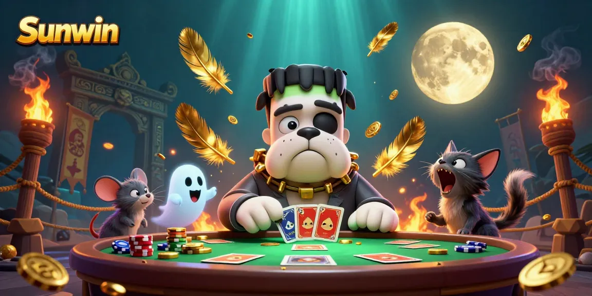 Experience Sunwin's thrilling casino atmosphere with vibrant characters and games in a mystical setting.
