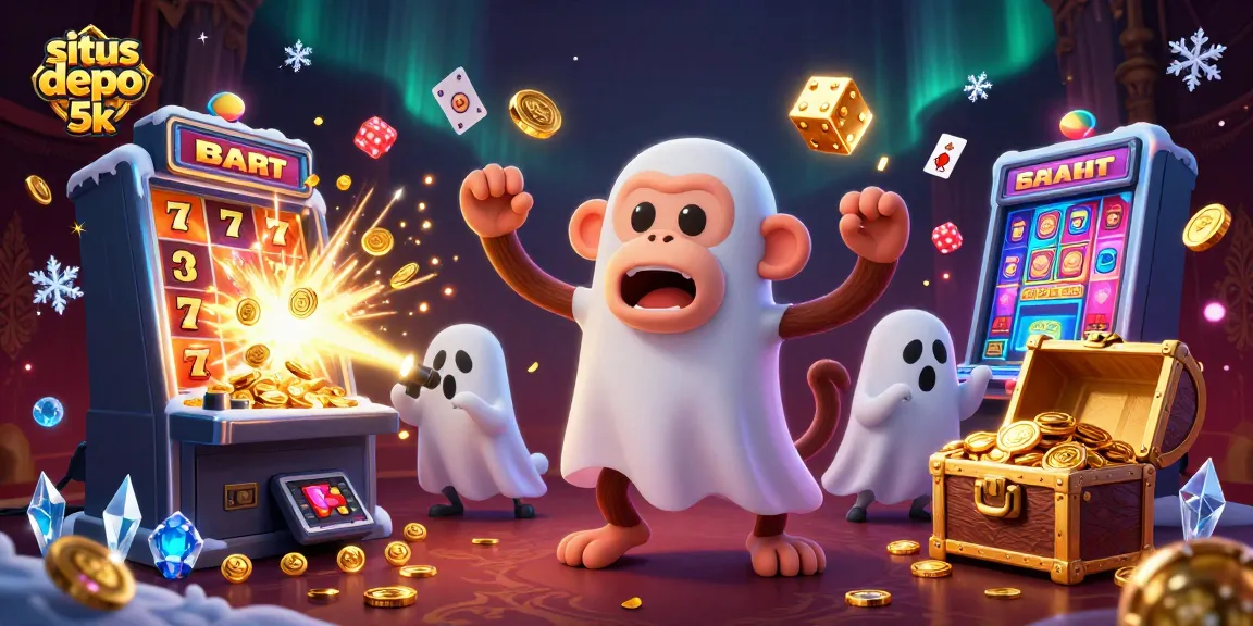 Win big at situs depo 5k with a vibrant 3D illustration of a poltergeist monkey and ghost-hunter puppy.