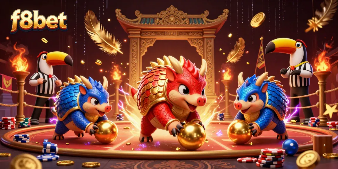 f8bet pangolins duel in a vibrant casino showdown, stacking poker chips competitively.