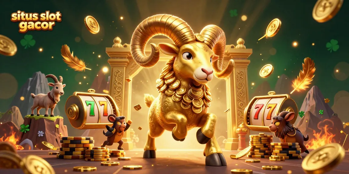 Experience excitement with situs slot gacor featuring a golden ram charging through vibrant slot game elements.