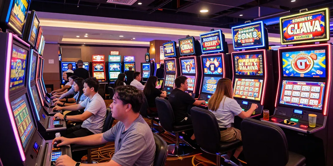 Exciting players enjoying LOKET88 slot games in a vibrant casino atmosphere.
