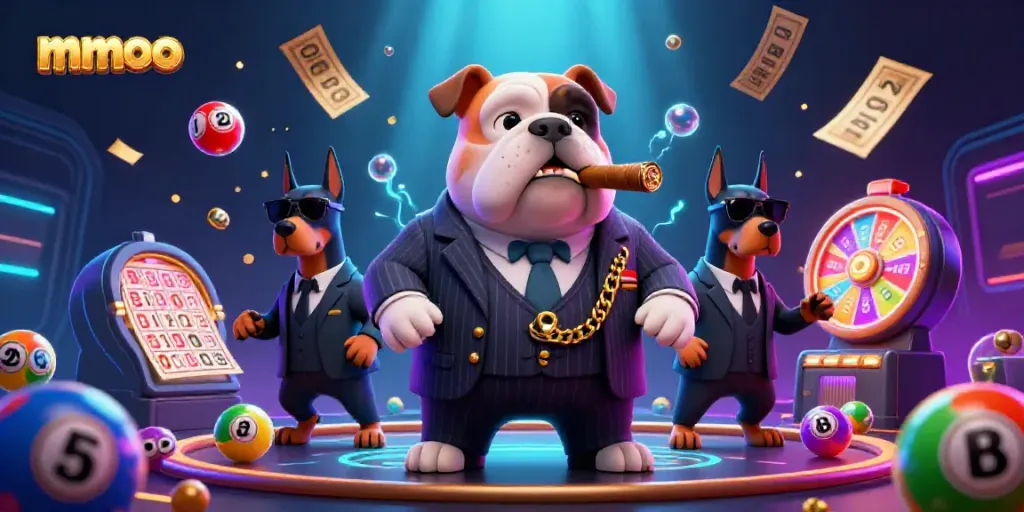 Experience the thrill of mmoo in a vibrant casino scene with a mafia bulldog and bodyguard Dobermans.