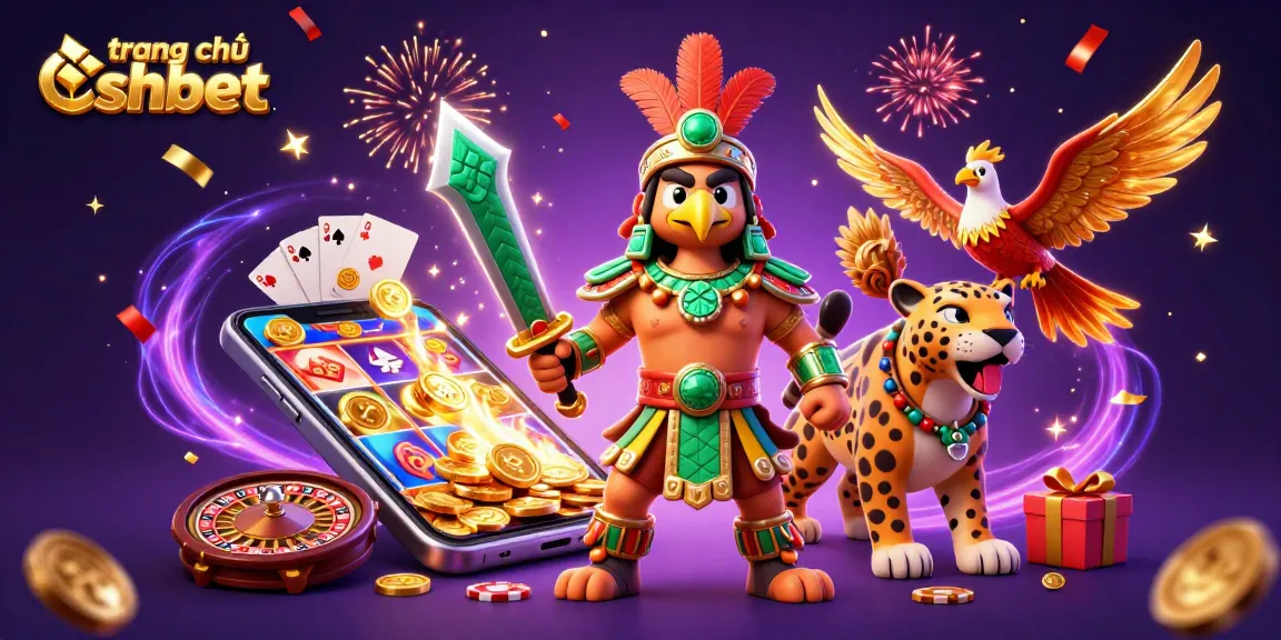 Enjoy thrilling games on trang chủ shbet with an exciting Aztec-themed 3D illustration showing vibrant casino elements.