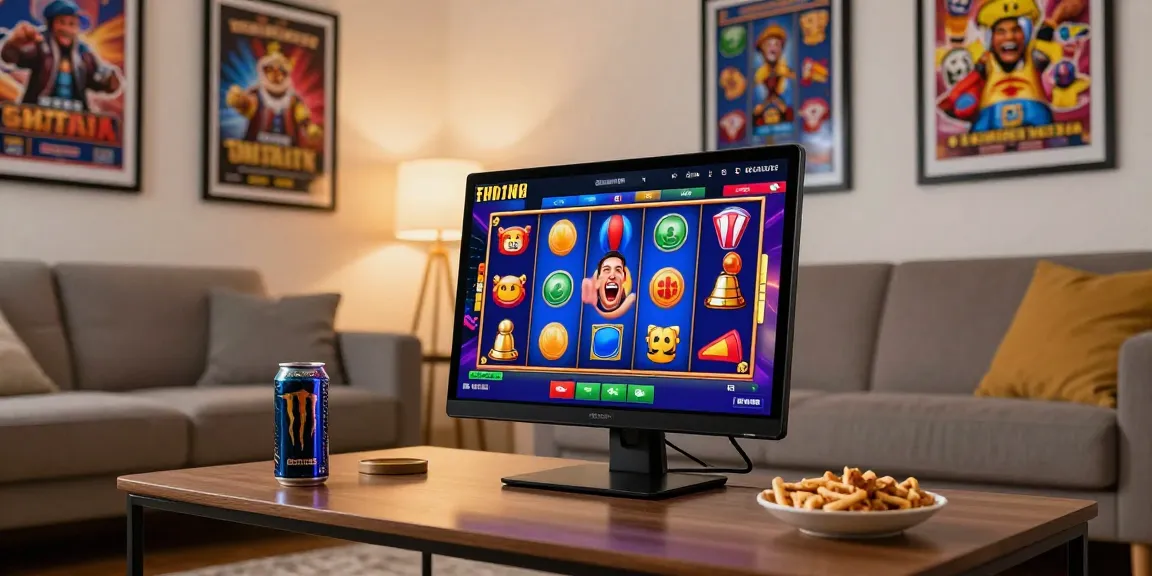 Exciting online gaming moment with deposit tanpa minimal on mobile, colorful slot symbols, cozy setting.