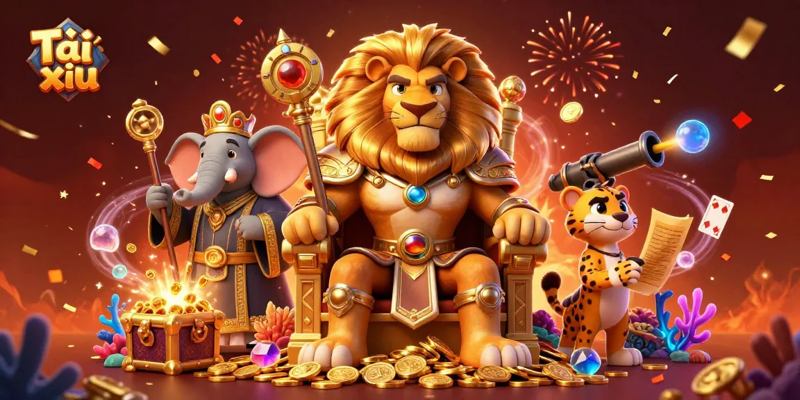 Tài xỉu players engage in a vibrant 3D casino scene filled with excitement, gold coins, and colorful game elements.