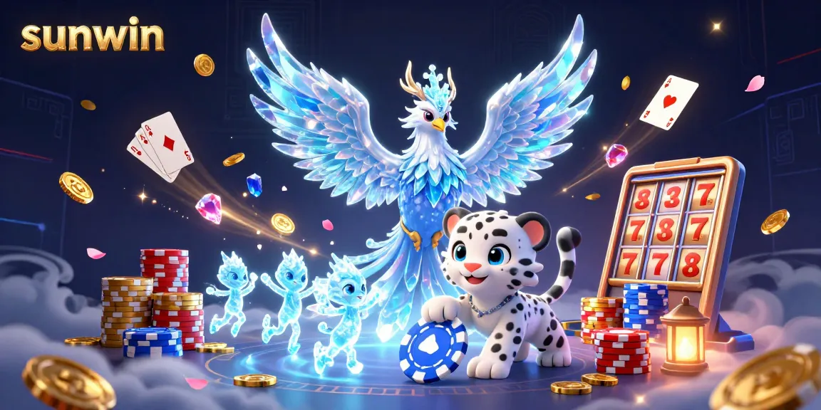Experience exciting wins with sunwin casino-themed illustration showcasing vibrant 3D characters and game elements.