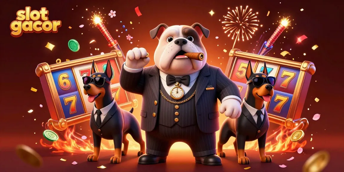 Permainan slot gacor dengan bulldog mafia dan dua bodyguard Dodberman, penuh energi dan detail