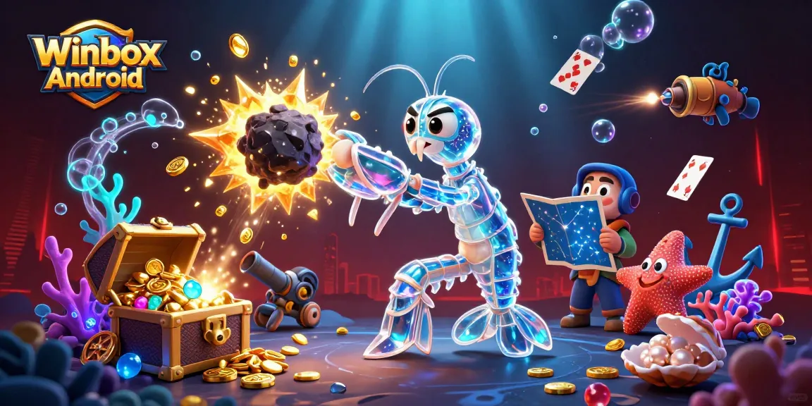 Experience the thrilling Winbox Android app featuring vibrant underwater gaming elements and galactic characters.