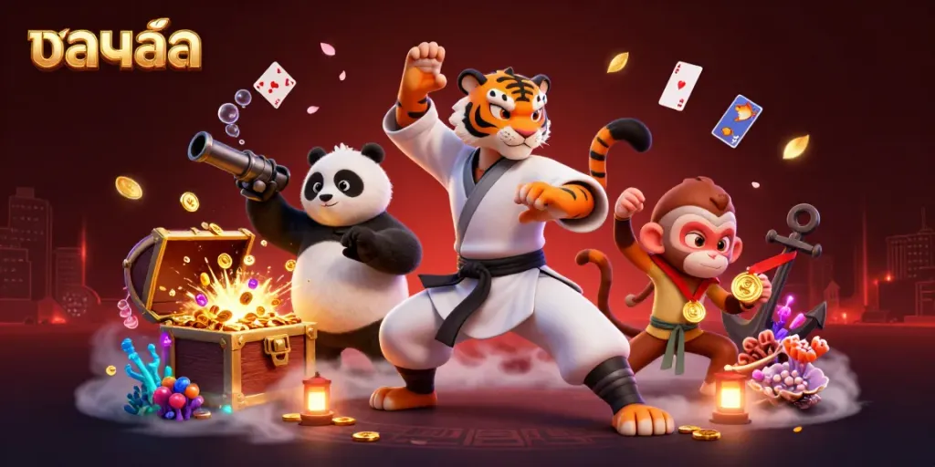 Engage with บอลสด sports betting action illustrated by a kung fu tiger master surrounded by vibrant gaming elements in a rich scene.