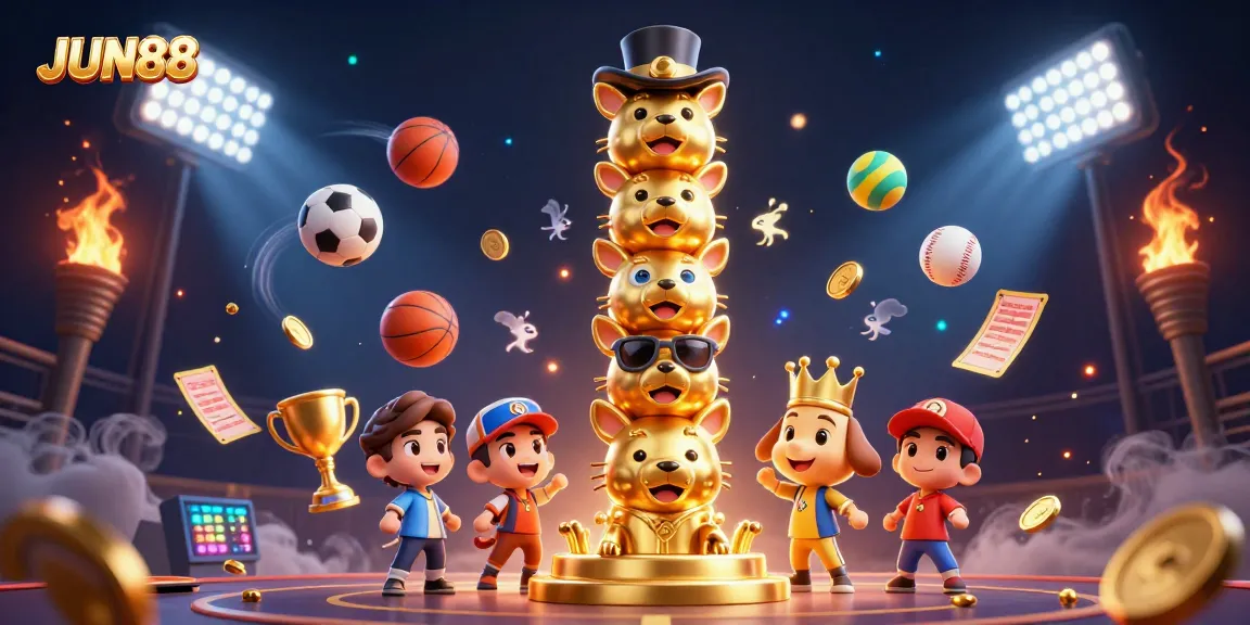 Enjoy thrilling gameplay at JUN88 with dynamic sports elements in a vibrant casino illustration.