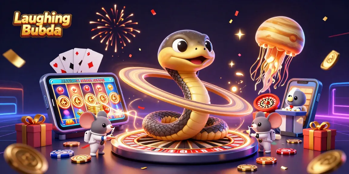 Laughing Buddha greets online gamers in a vibrant casino scene full of cosmic slots action.