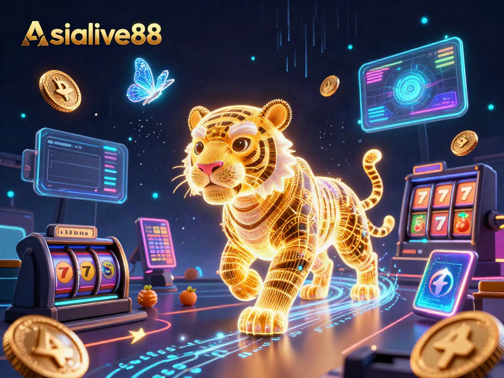 Engage with exciting games at Asialive88 featuring a vibrant 3D casino scene with dynamic visuals.
