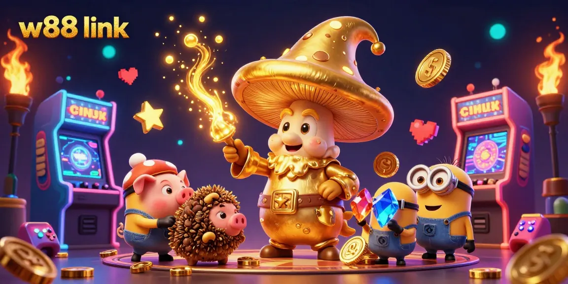 Experience the excitement of w88 link with a vibrant casino scene featuring magical elements and characters.