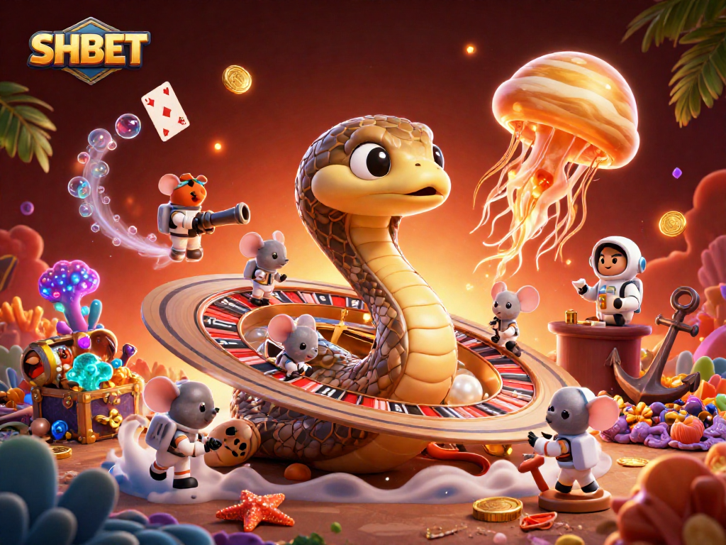 Bet on SHBET’s thrilling experience with a cosmic dealer in a vibrant casino scene.