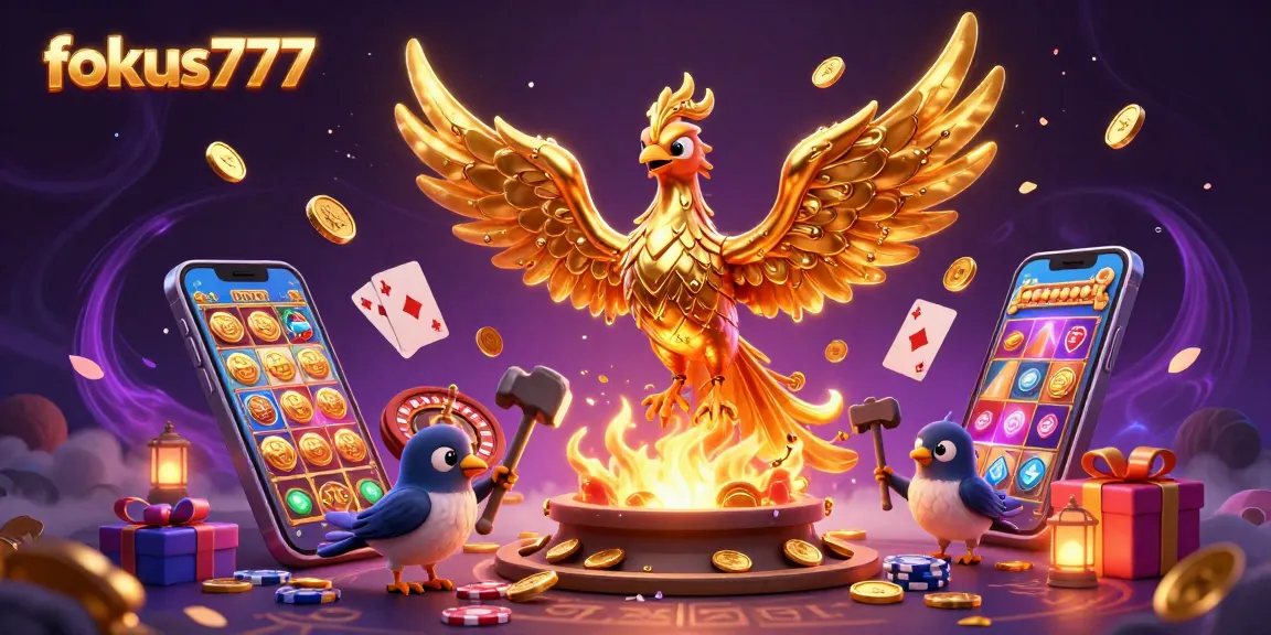 Engage in thrilling gameplay at fokus777 with a golden phoenix and dazzling casino elements.