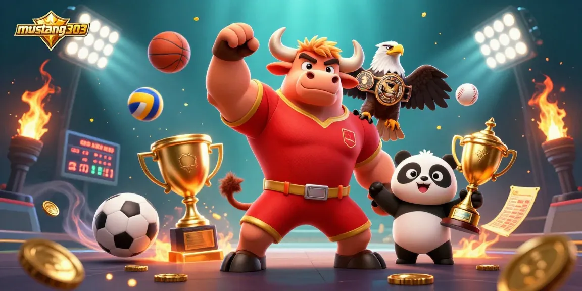 Engage with mustang303's thrilling games through an exciting victory scene with sports elements.