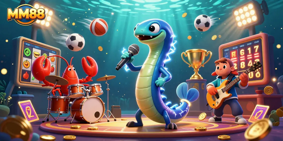Engage with MM88's vibrant underwater casino featuring colorful characters and dynamic game elements.
