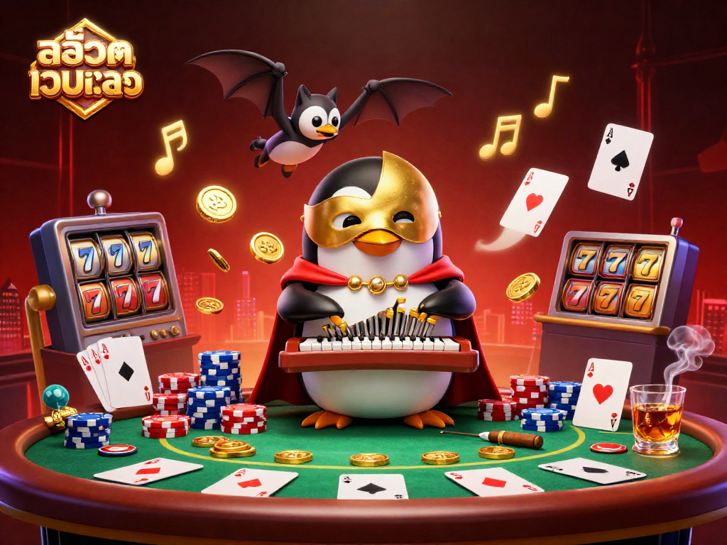Engage with สล็อตเว็บตรง in this vibrant 3D casino illustration featuring unique characters and dynamic game elements.