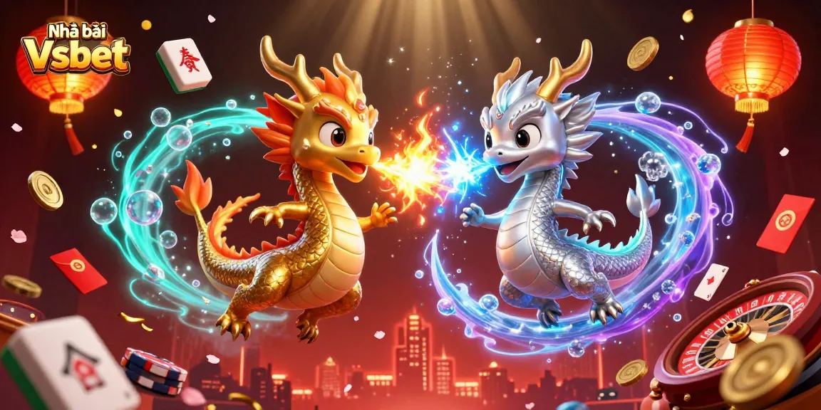 Experience the thrilling action at Nhà cái Vsbet with dragons symbolizing luck among vibrant casino elements.