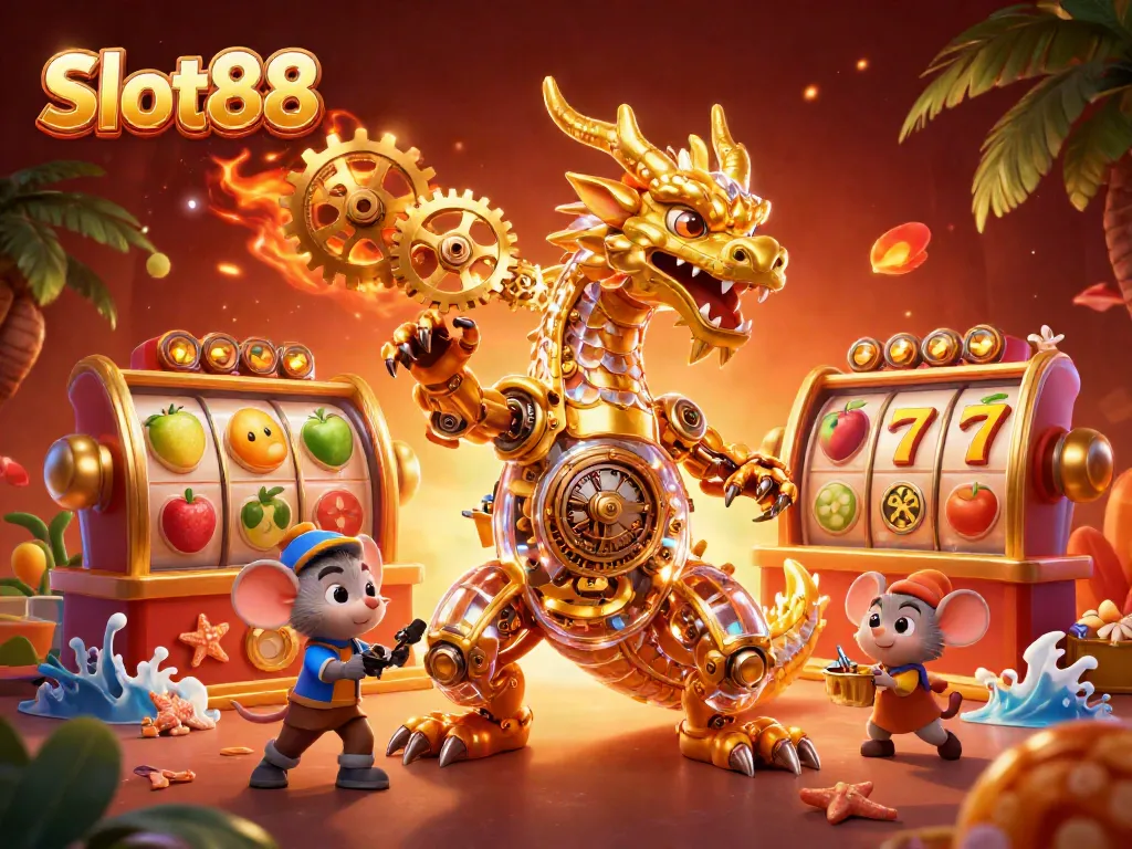 Menggali Slot88 dengan ilustrasi 3D luar biasa menampilkan naga emas dan elemen permainan slot