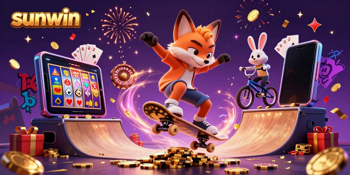 sunwin showcases vibrant 3D characters in a lively casino setting, embodying excitement and gaming fun.