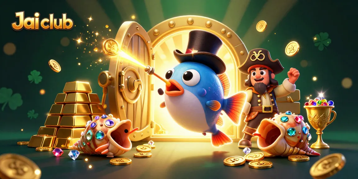 Engage in thrilling gameplay with Jai club as the anglerfish attracts golden coins amidst a vibrant treasure-filled scene.