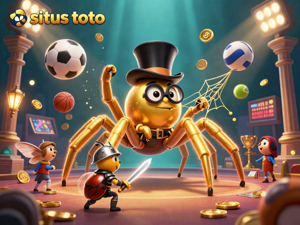 Engage in situs toto with a dynamic scene of a golden tarantula and brave beetle knight amidst rich gambling elements.
