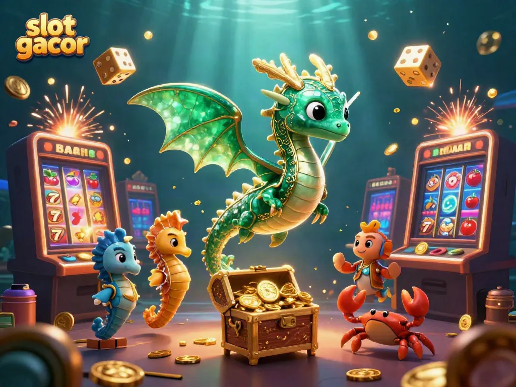 Experience the thrill of slot gacor in this vibrant underwater casino illustration.