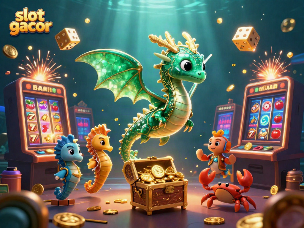 Experience the thrill of slot gacor in this vibrant underwater casino illustration.