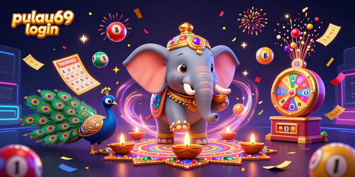 Pulau69 login dynamic gaming scene with colorful elements and celebratory effects showcasing casino fun.