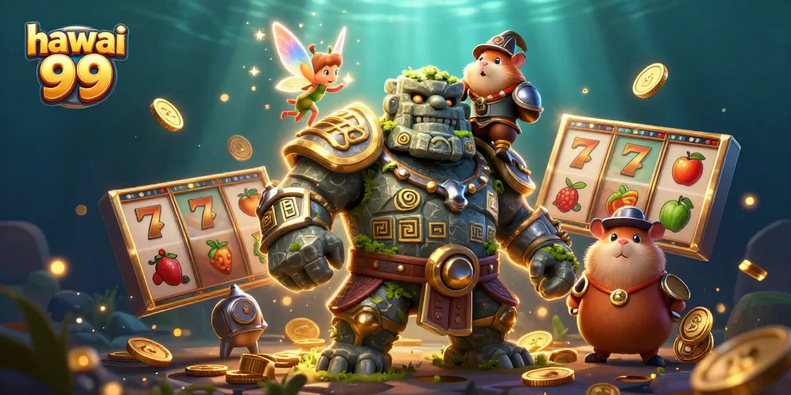 Experience the thrill of hawai 99 with cartoon characters revealing slot game excitement in 3D.