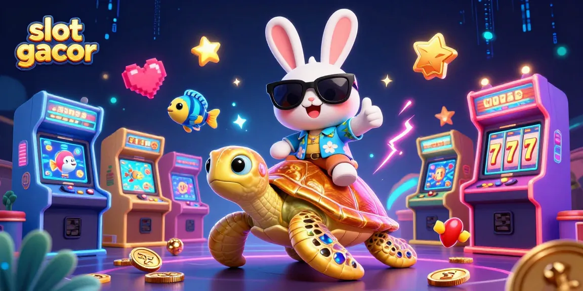 Slot gacor menampilkan kelinci beruntung 3D dan kura-kura emas dengan elemen permainan berkualitas tinggi.