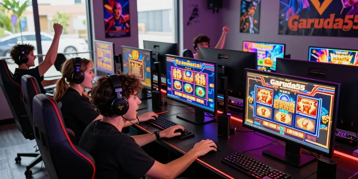 Players enjoying GARUDA55 online slot gaming experience with vibrant graphics and joyful atmosphere.