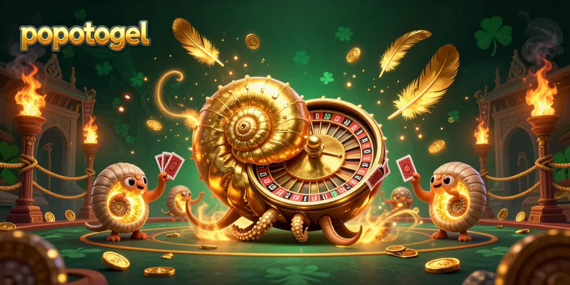 Experience the thrill of popotogel as the ancient nautilus deals cards in a lively casino scene.