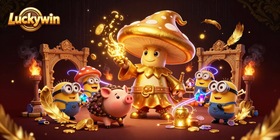 Experience the thrill of winning at Luckywin with dynamic golden characters and casino elements.