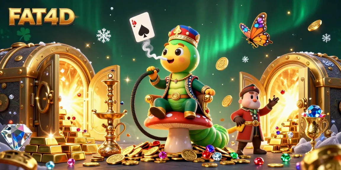 FAT4D features a vibrant casino scene with sparkling treasures and a unique character blowing poker hands.
