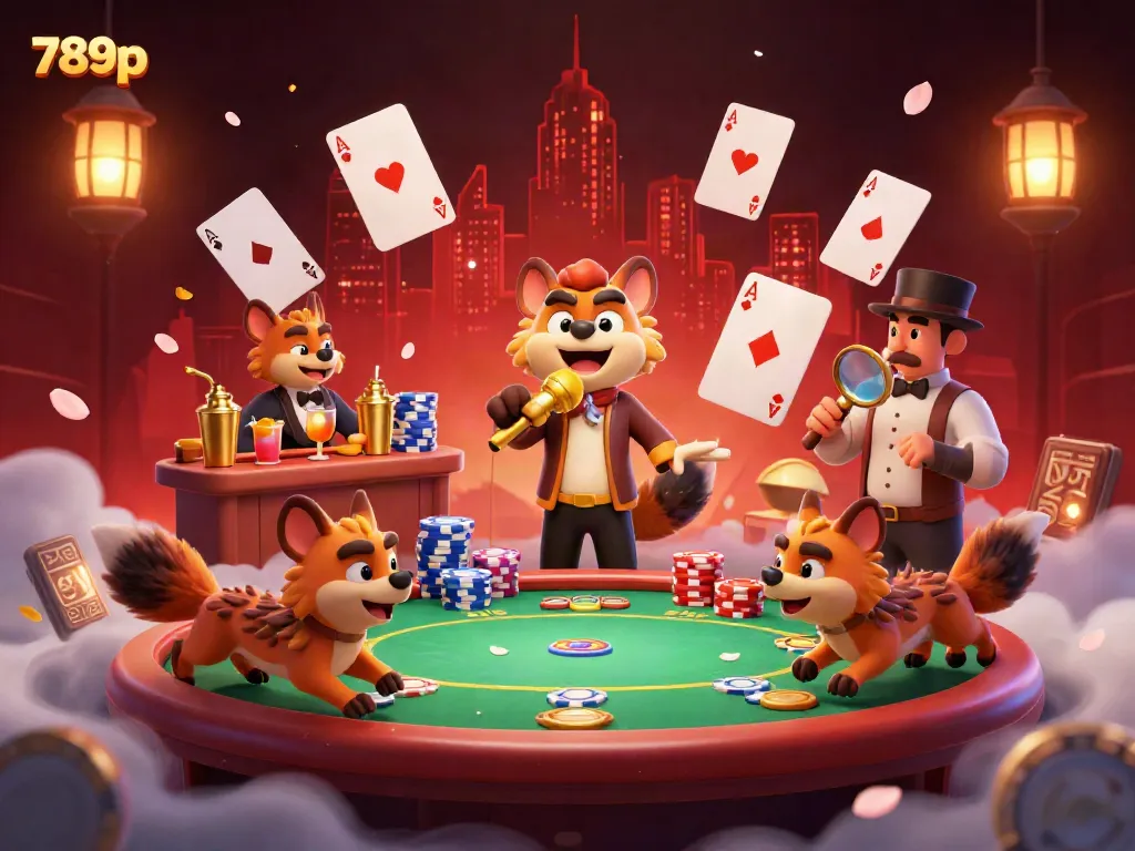 Experience laughter and excitement at the 789p casino, featuring hyenas in vibrant roles as comedian, bartender, and bouncer.