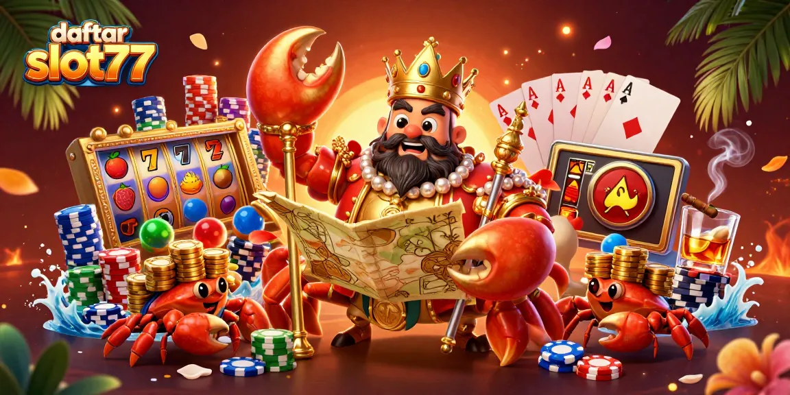 Experience thrilling wins with daftar slot777 showcasing a vibrant casino scene of a golden crab emperor.