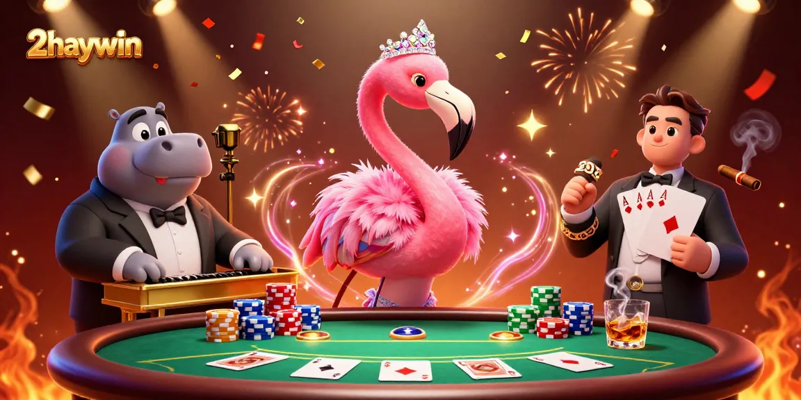 Experience the excitement of 2haywin's casino with a vibrant 3D scene featuring glamorous characters and gaming elements.