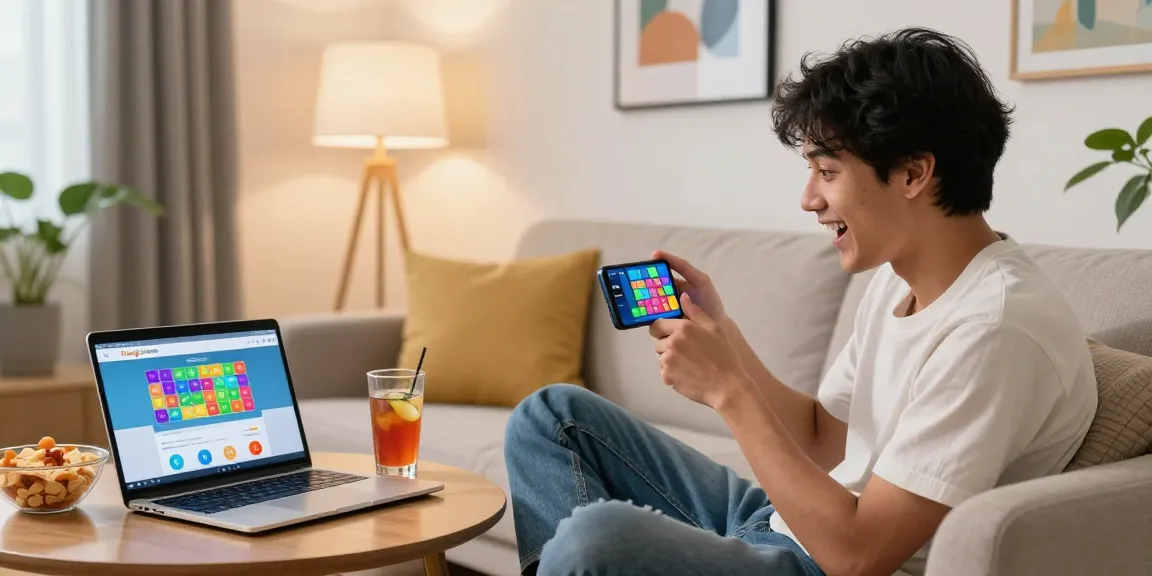 Tiranga Games experience on a smartphone with a user enjoying colourful gameplay in a cozy living room.